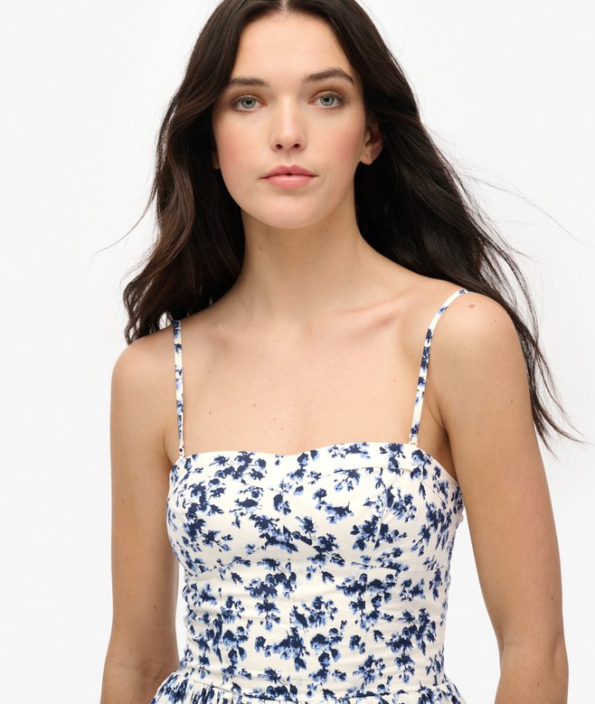 corset watercolor ditsy dress JOSEPHINE Watercolor Floral Layered Corset Midi Dress