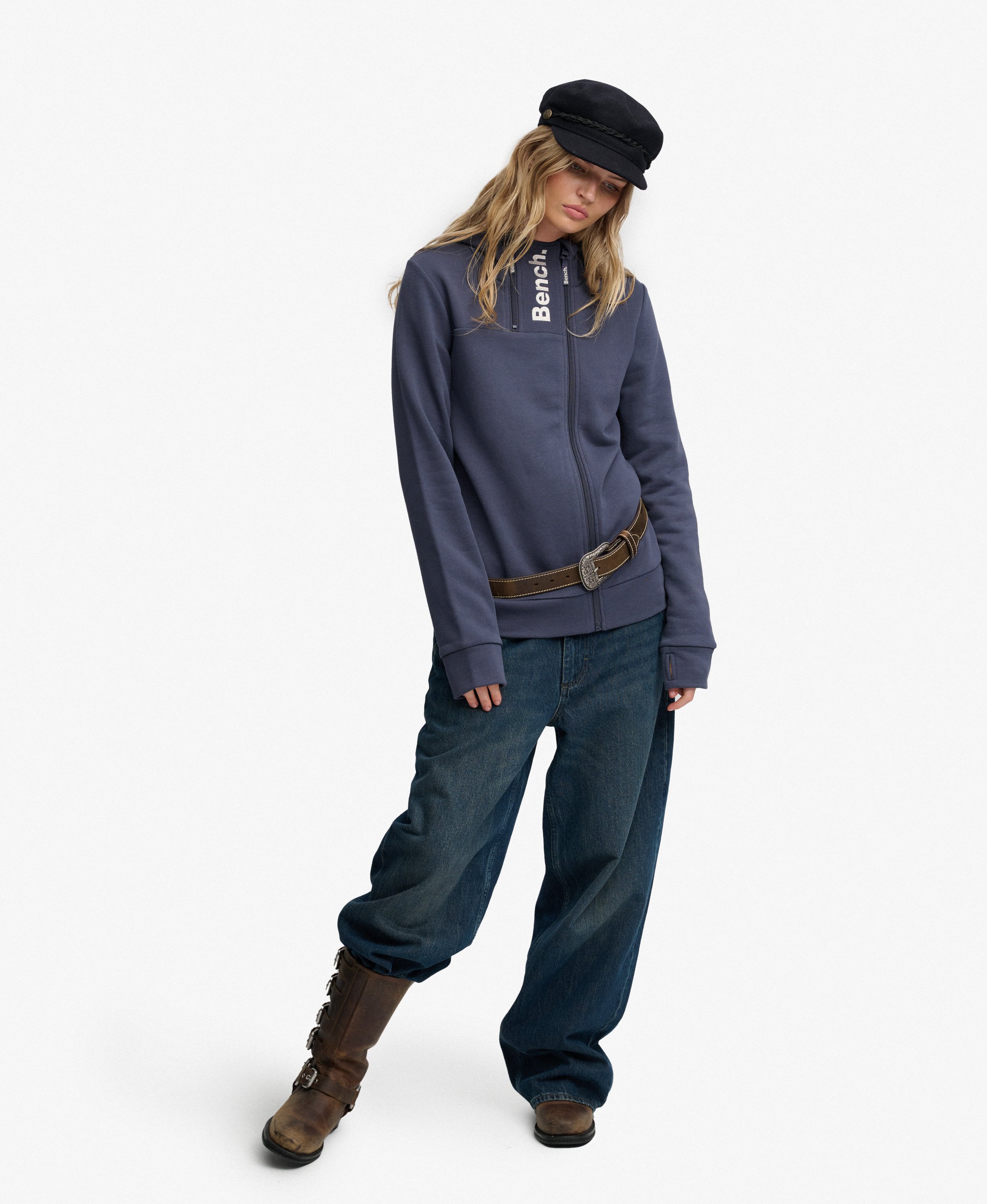 womens Bench Double Zip Hoodie in CRT Navy | Superdry UK