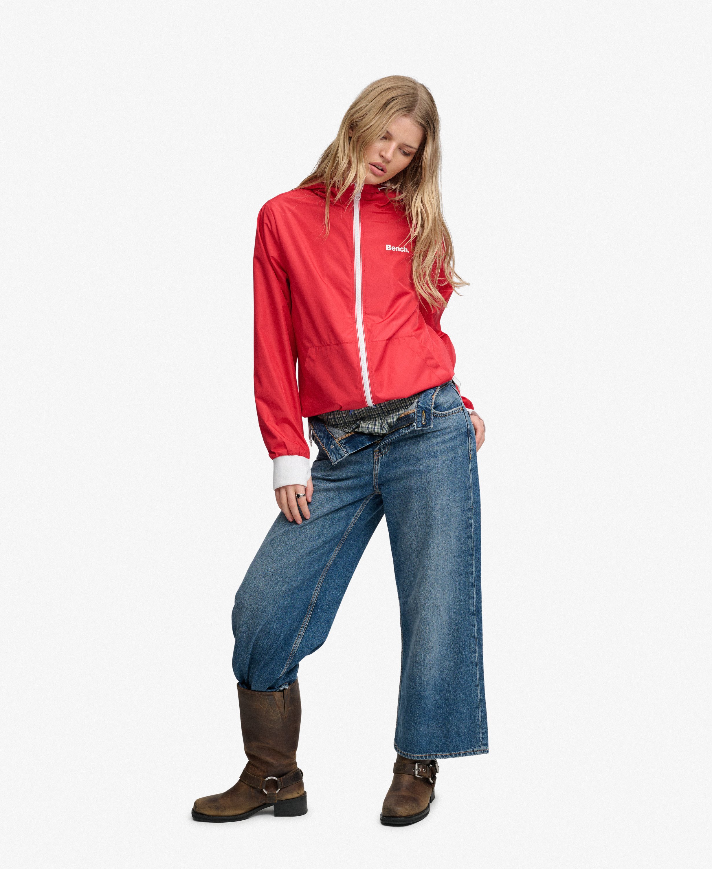 womens Bench Hooded Shell Zip Jacket in Scarlet/ White | Superdry UK