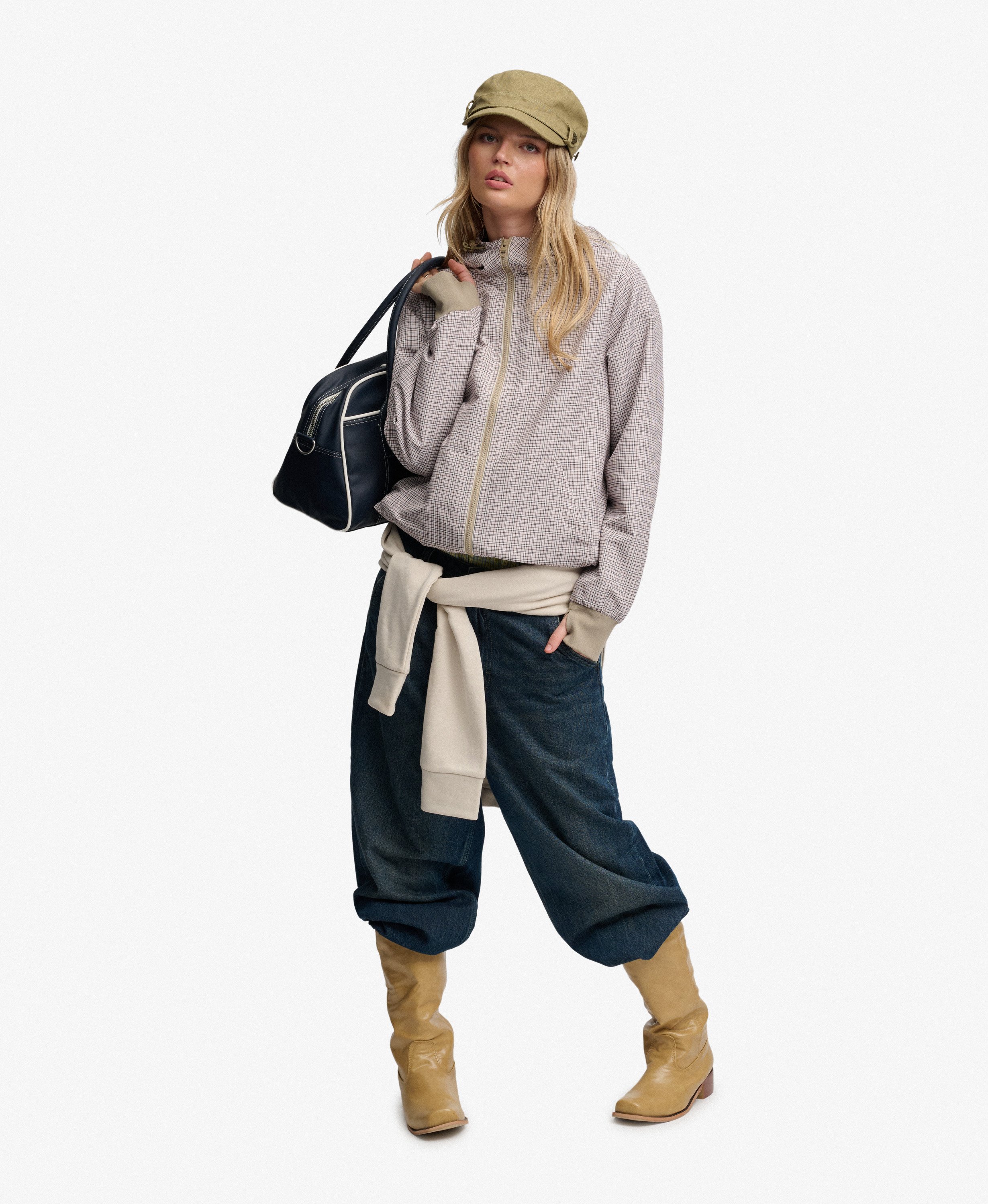 womens Bench Hooded Shell Zip Jacket in Light Moody Check/ Dune