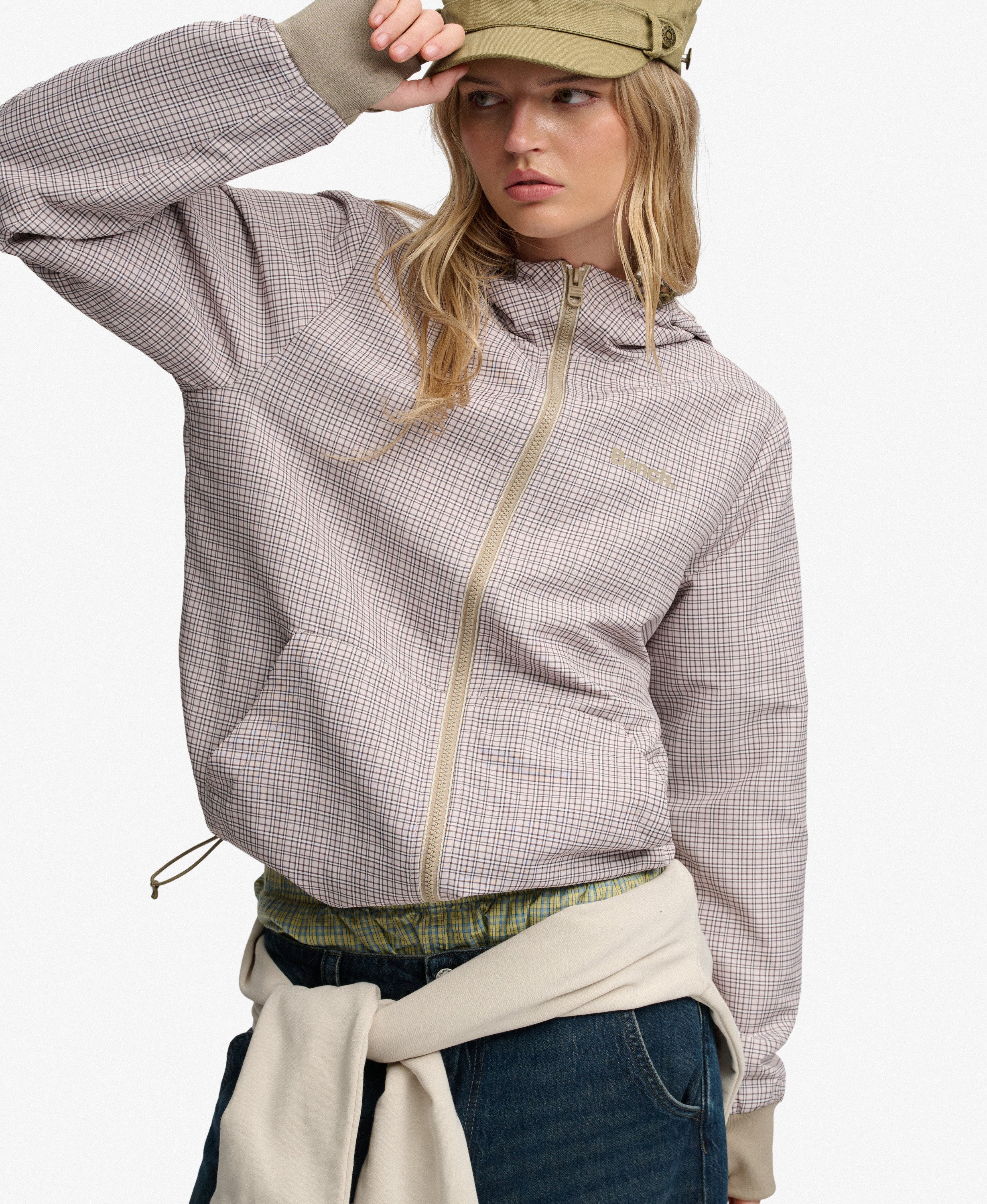 womens Bench Hooded Shell Zip Jacket in Light Moody Check/ Dune