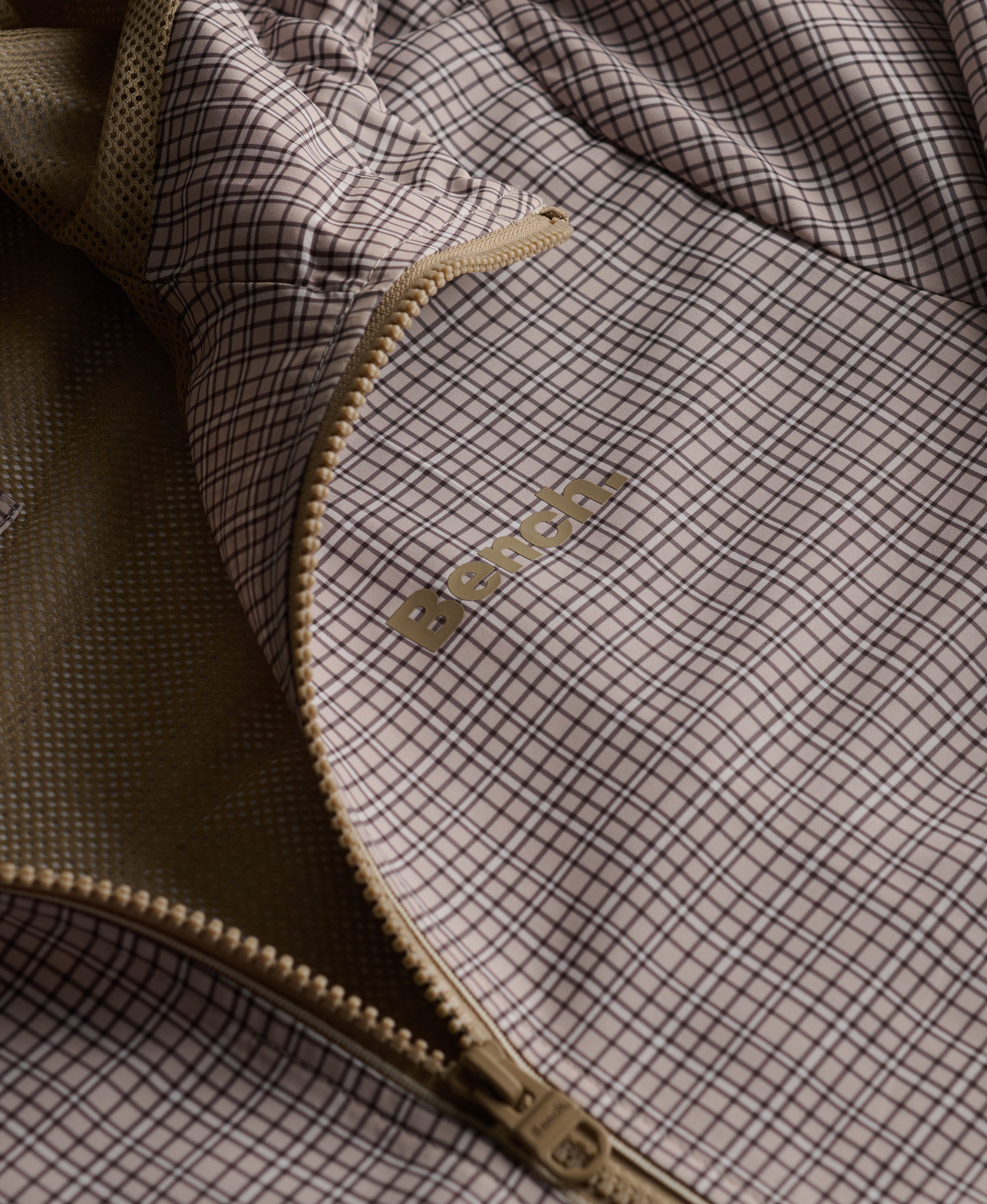 womens Bench Hooded Shell Zip Jacket in Light Moody Check/ Dune