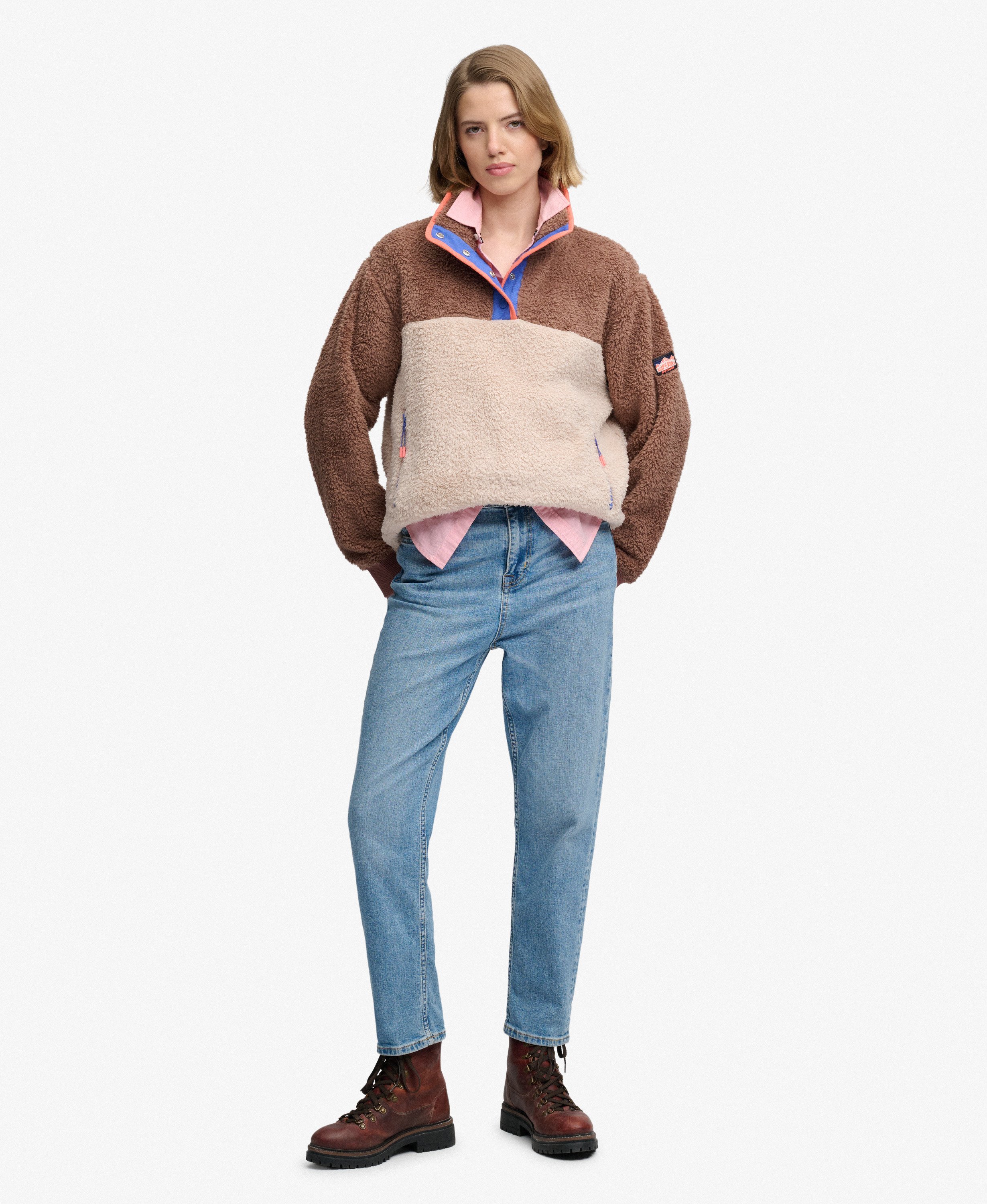 womens Super Soft Mash Up Teddy Fleece in Nutmeg Spice Brown
