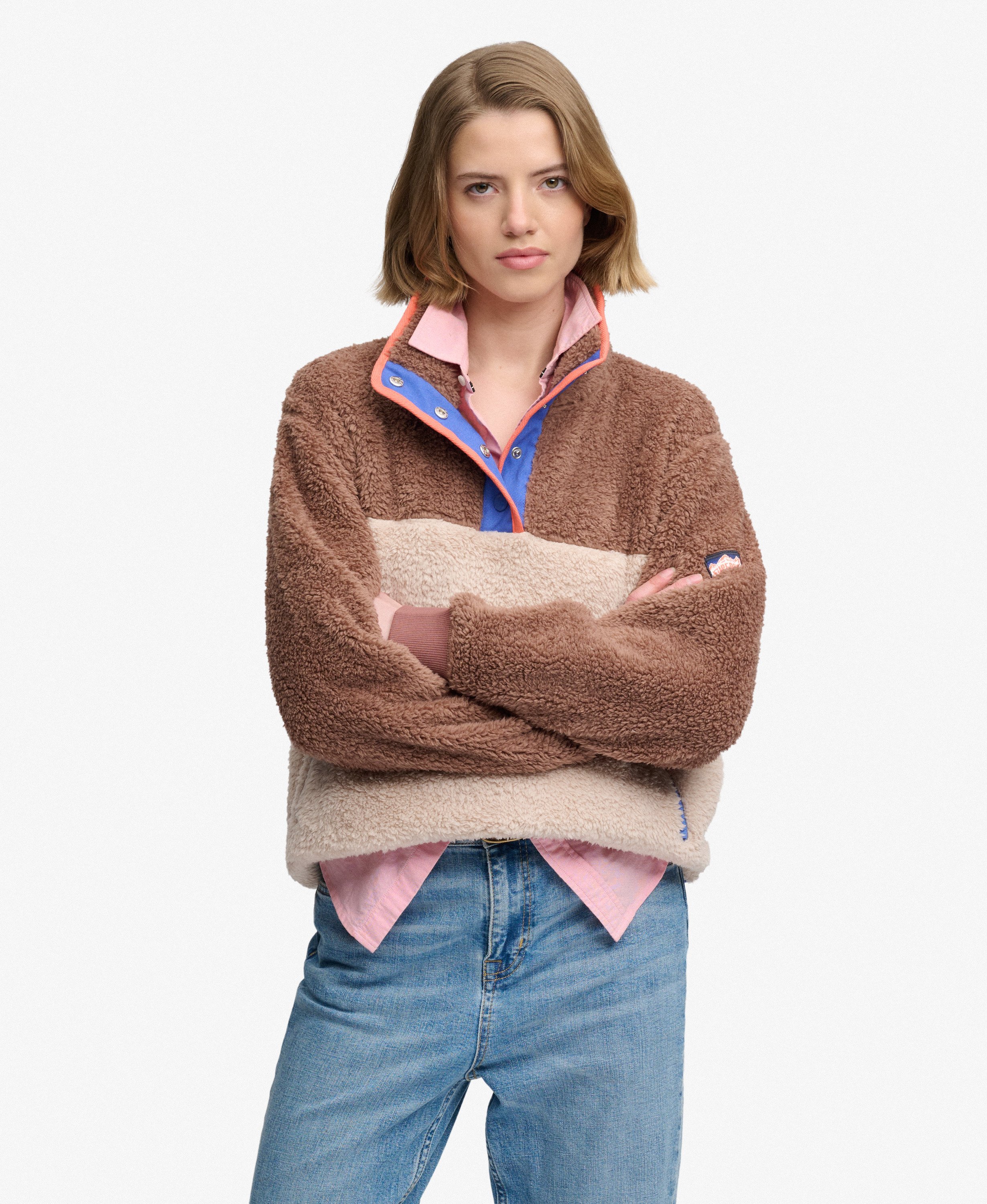 スノーボード TEDDY womens Super Soft Mash Up Teddy Fleece in Nutmeg Spice Brown