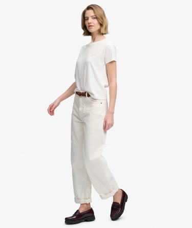 Jeans Gamba Larga Vita Alta in Cotone Biologico Image 2