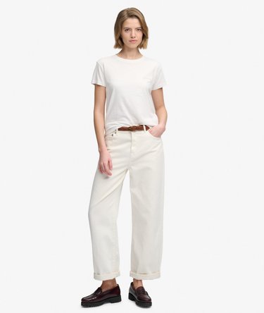 Jeans Gamba Larga Vita Alta in Cotone Biologico Image 1