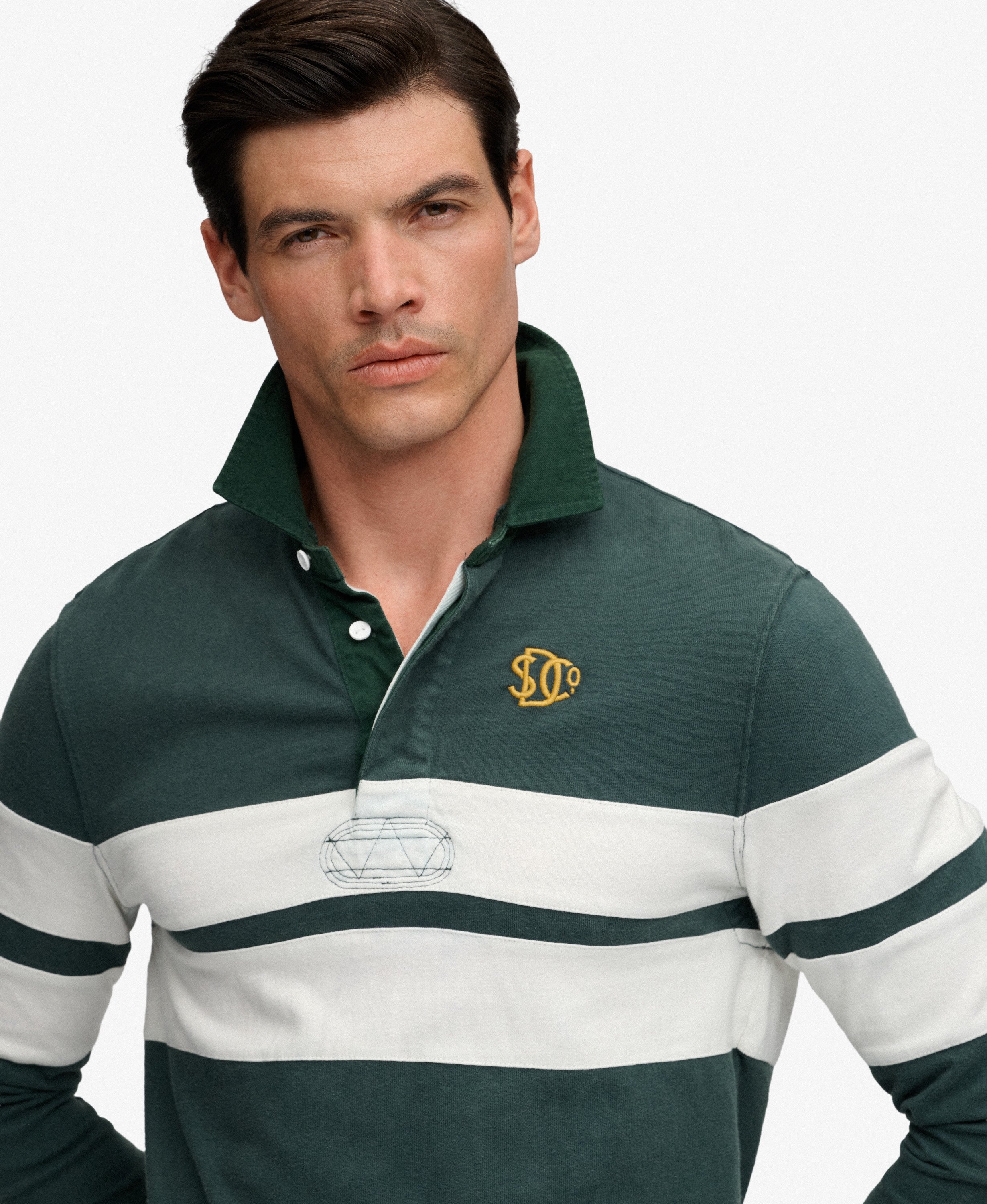 Men's Roses Rugby Top mens Vintage Athletic Stripe Rugby Top in Eagle Green Chest Band ...