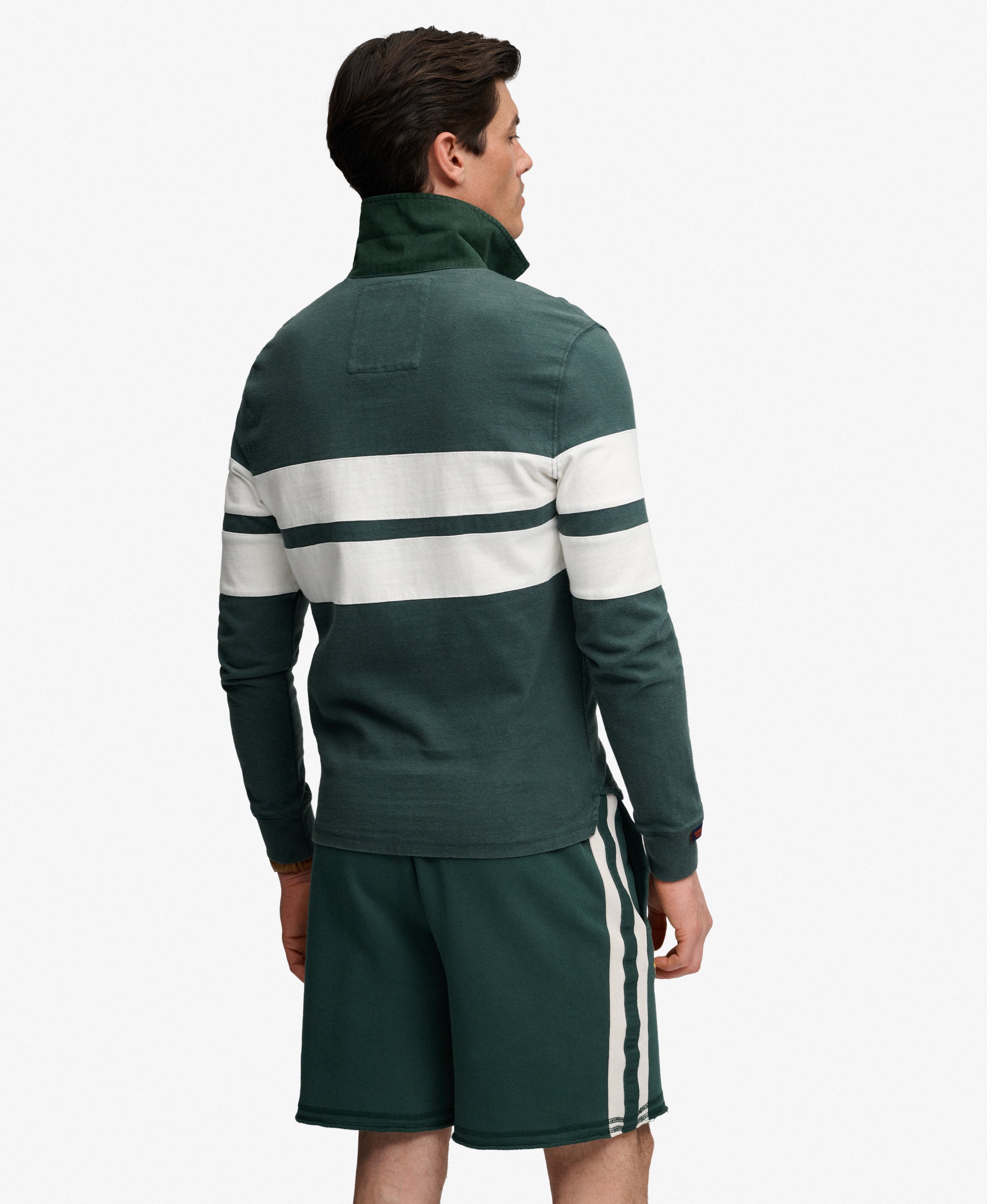 mens Vintage Athletic Stripe Rugby Top in Eagle Green Chest Band ...