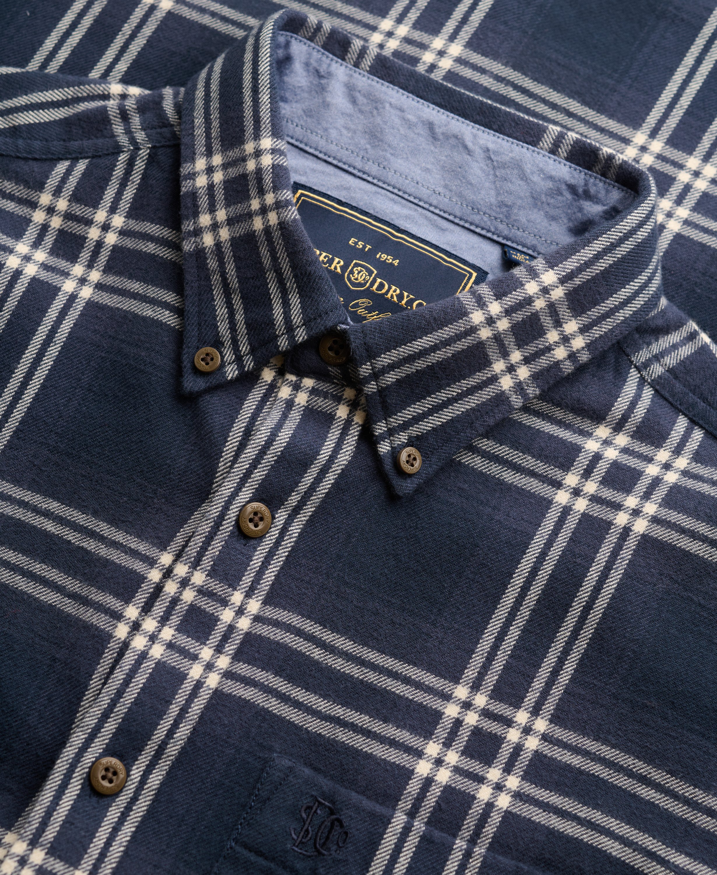 mens Long Sleeve Cotton Lumberjack Shirt in Navy Window Check