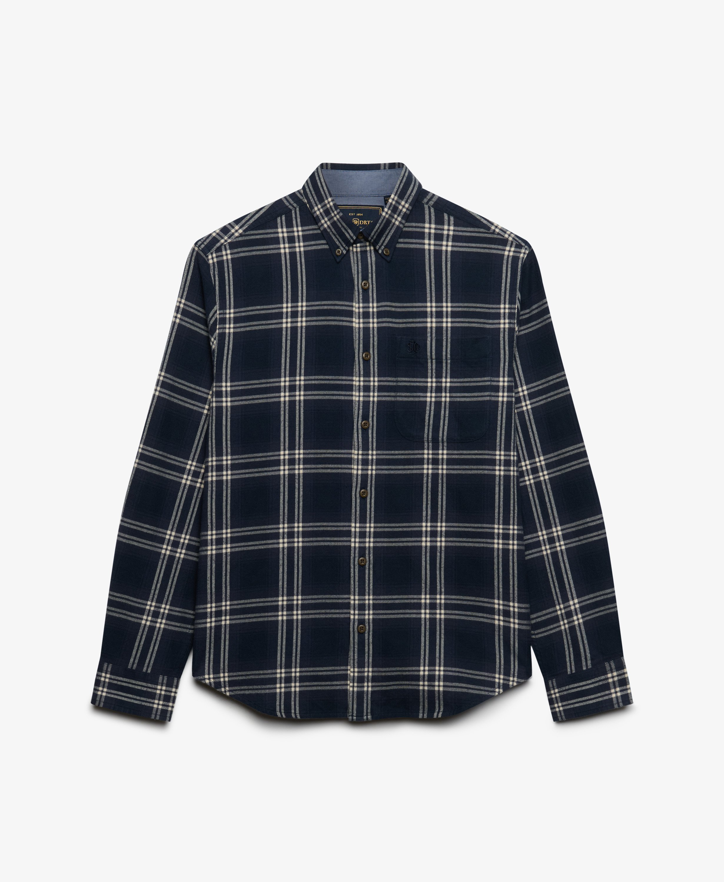 mens Long Sleeve Cotton Lumberjack Shirt in Navy Window Check