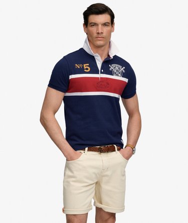 Double Emblem Jersey Short Sleeve Rugby Polo Top Image 1