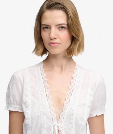 Lace Trim Tie Blouse Image 4