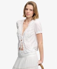 Lace Trim Tie Blouse