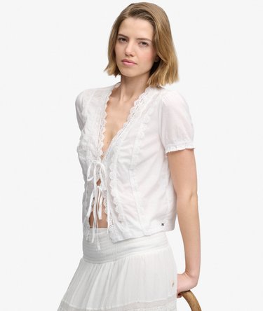 Lace Trim Tie Blouse Image 2