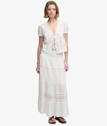 Lace Trim Tie Blouse Image 3