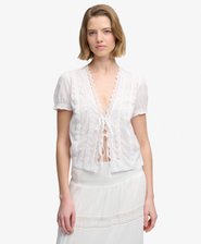 Lace Trim Tie Blouse