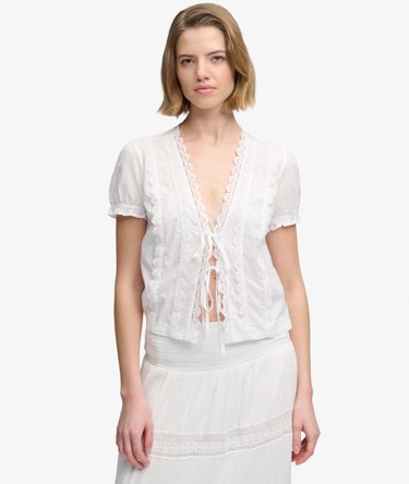 Lace Trim Tie Blouse Image 1