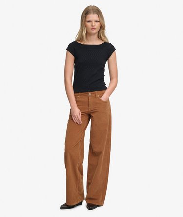 Pantalon en Velours C&ocirc;tel&eacute; Baggy Taille Moyenne Image 1