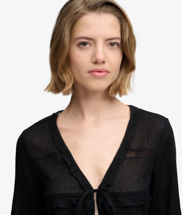 Long Sleeve Lace Tie Front Top Image 4