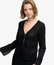 Long Sleeve Lace Tie Front Top