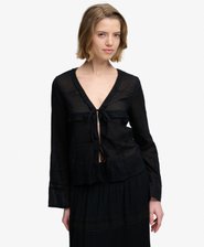 Long Sleeve Lace Tie Front Top