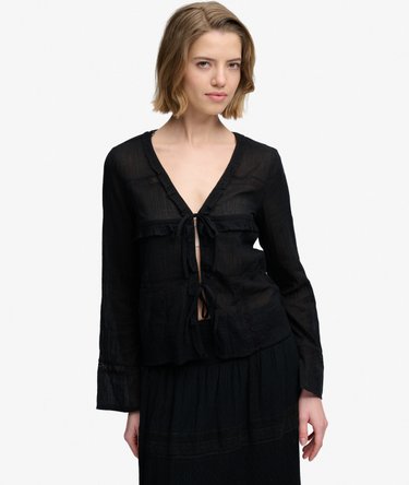 Long Sleeve Lace Tie Front Top Image 1