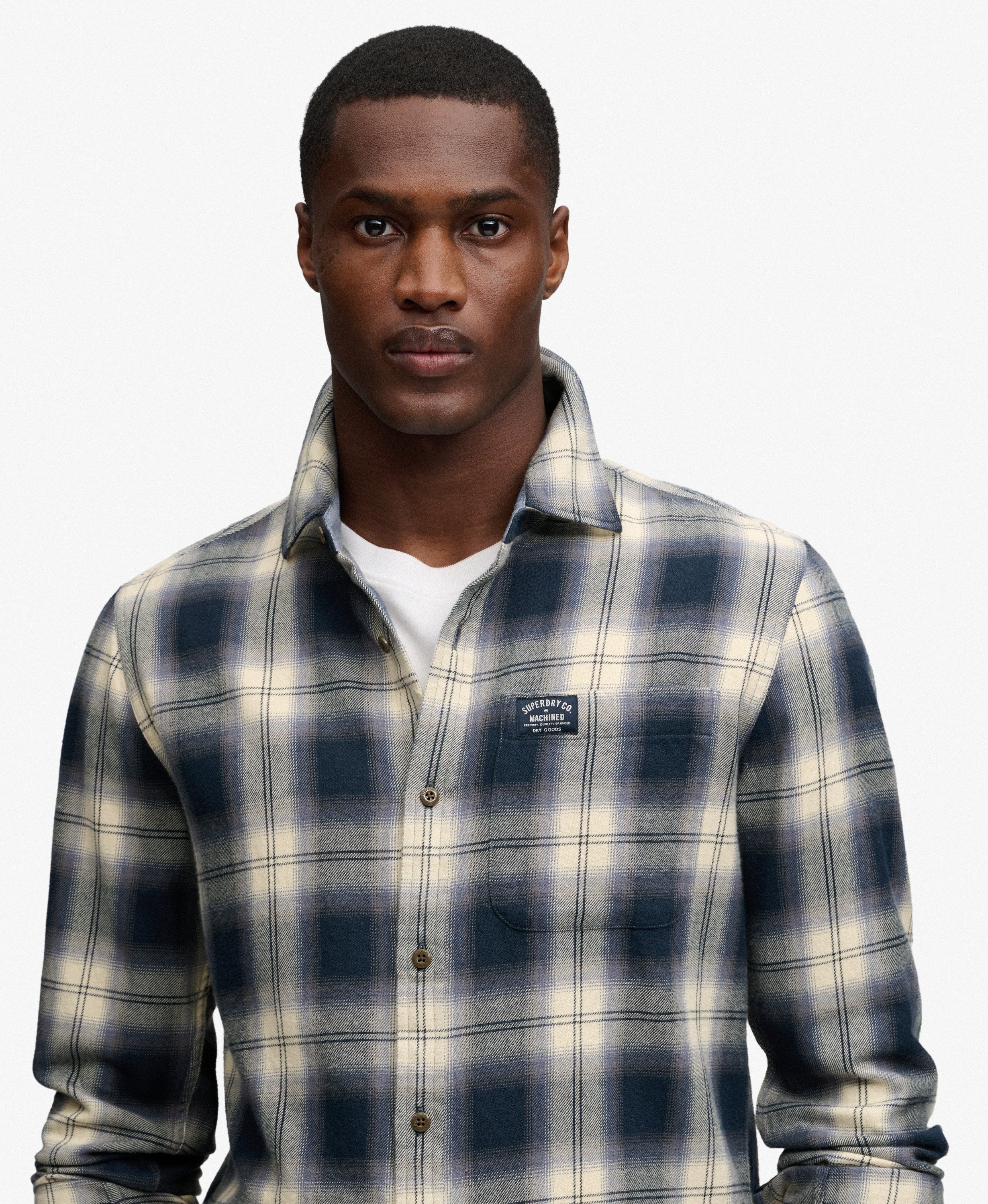 mens Long Sleeve Cotton Lumberjack Shirt in Cedar Check Navy