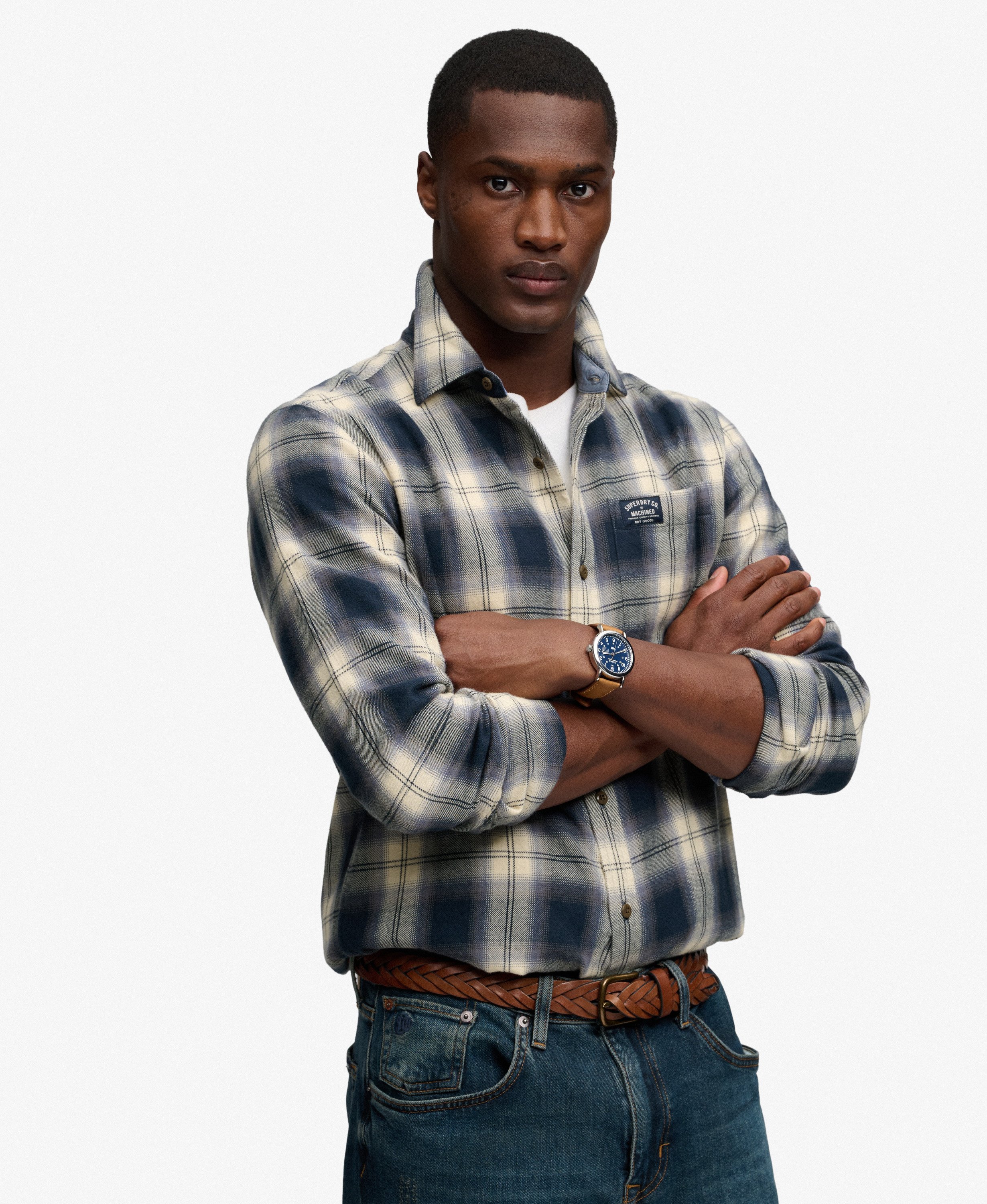 Superdry ラガーシャツ ネイビー サイズ15 mens Long Sleeve Cotton Lumberjack Shirt in Cedar Check Navy