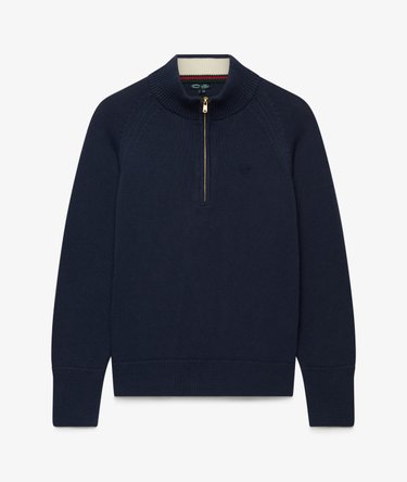 Pull en maille de coton &agrave; demi-zip classique Image 7