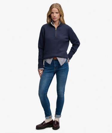 Pull en maille de coton &agrave; demi-zip classique Image 3