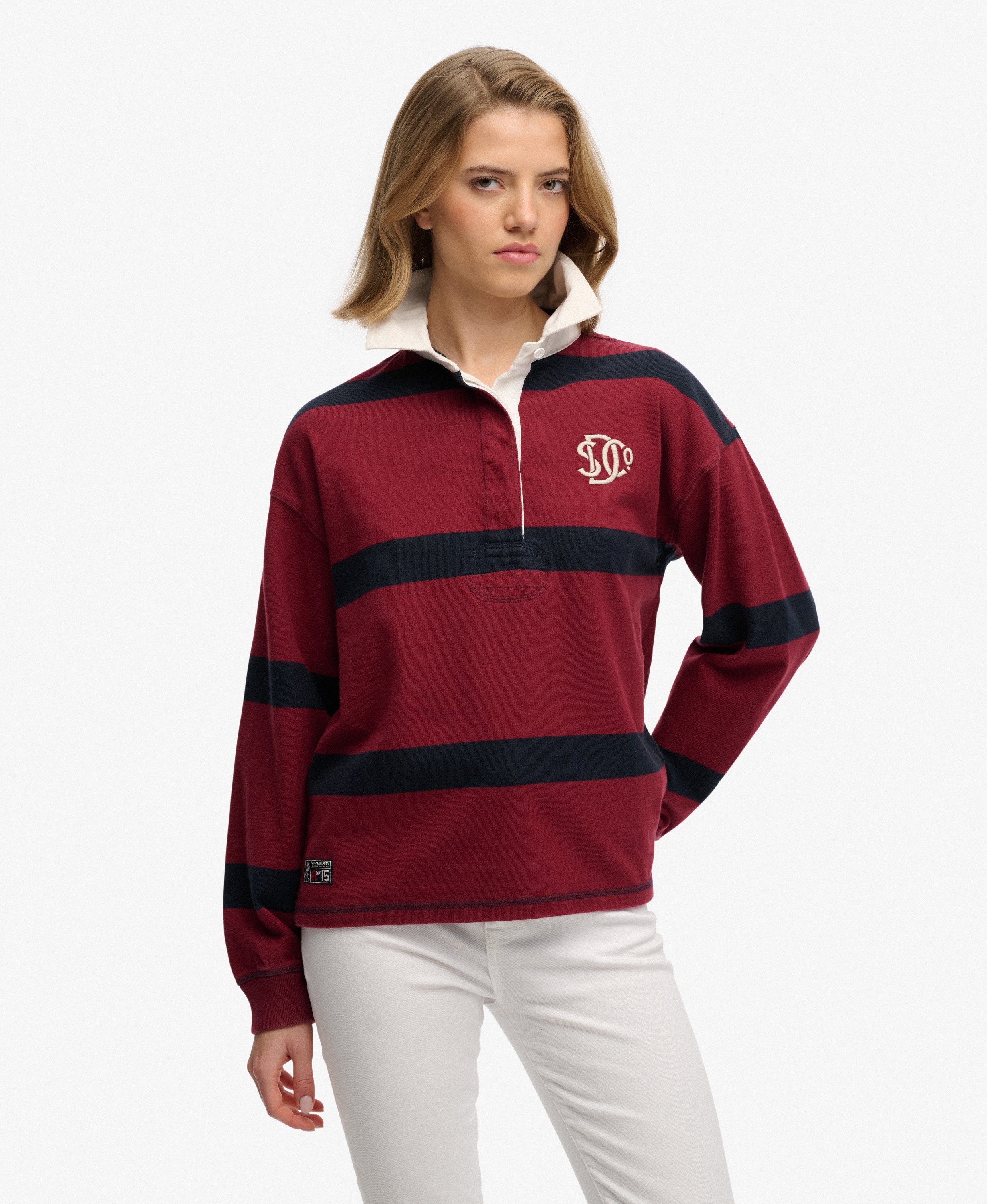 womens Heritage Stripe Rugby Top in Port Red/Navy | Superdry UK