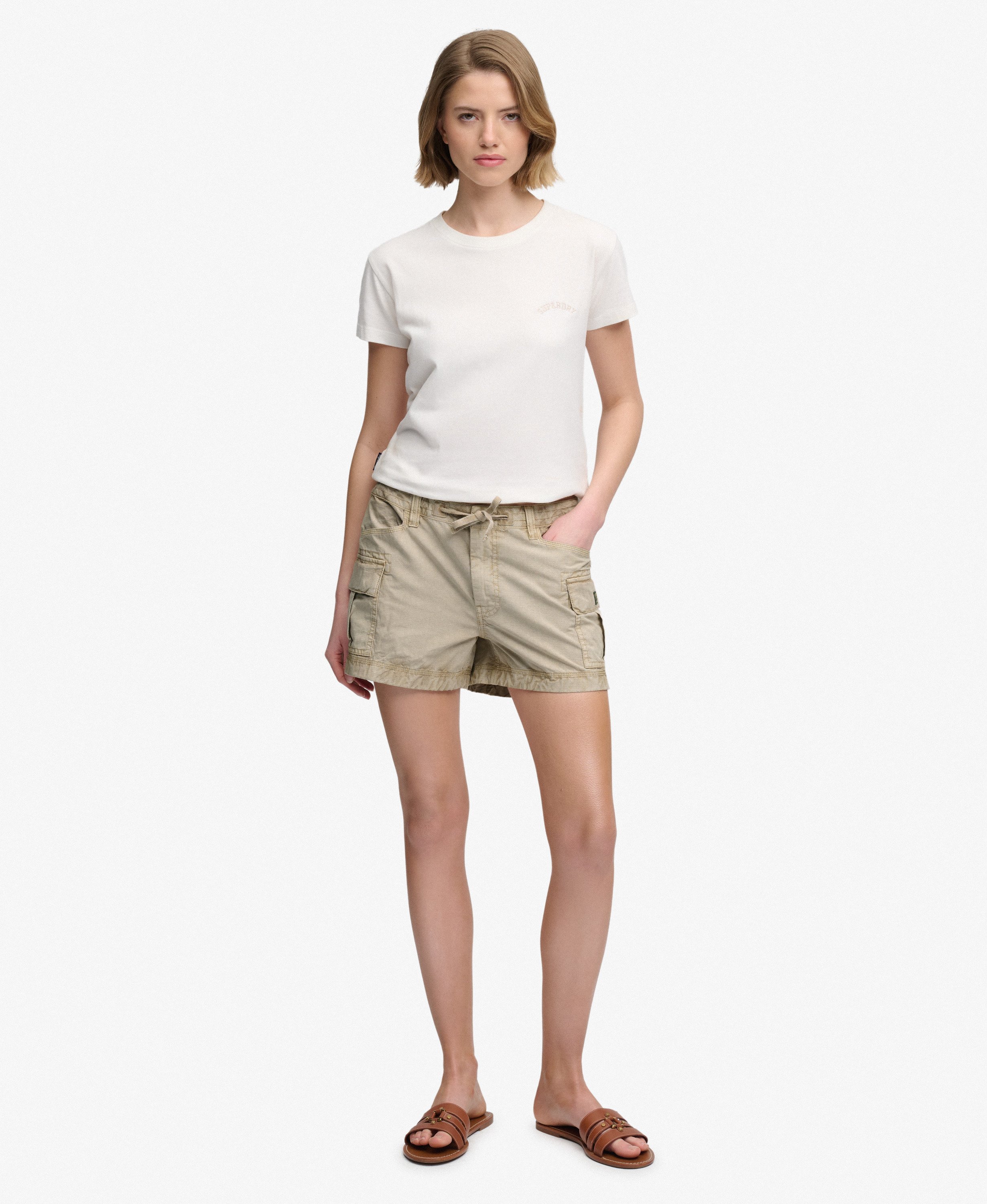 womens Cargo Hot Shorts in Stonewash Taupe Brown | Superdry CA-EN