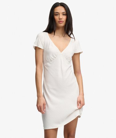 Printed Sweetheart Short Sleeve Mini Dress Image 1