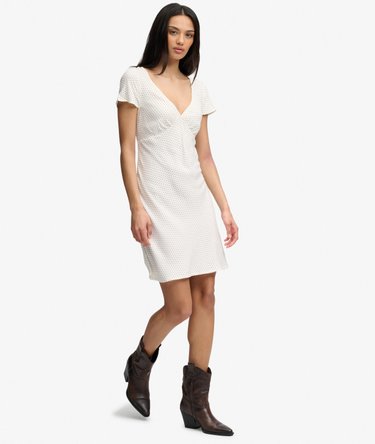 Printed Sweetheart Short Sleeve Mini Dress Image 3