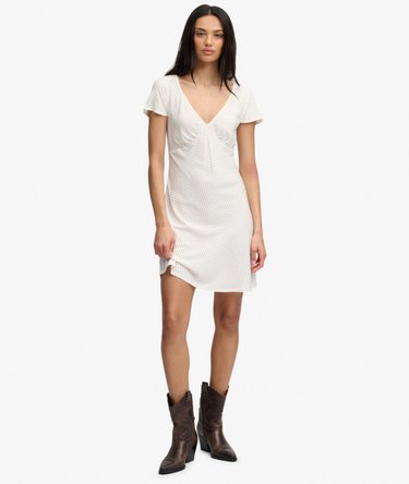 Printed Sweetheart Short Sleeve Mini Dress Image 2
