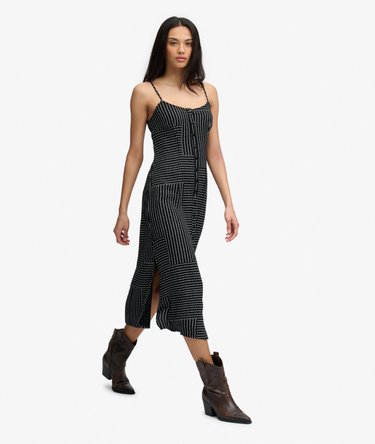 Print Button Down Cami Midi Dress Image 2