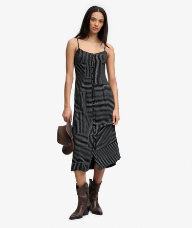 Print Button Down Cami Midi Dress Image 1