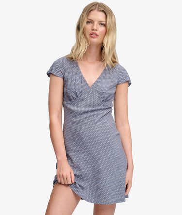 Printed Sweetheart Short Sleeve Mini Dress Image 1