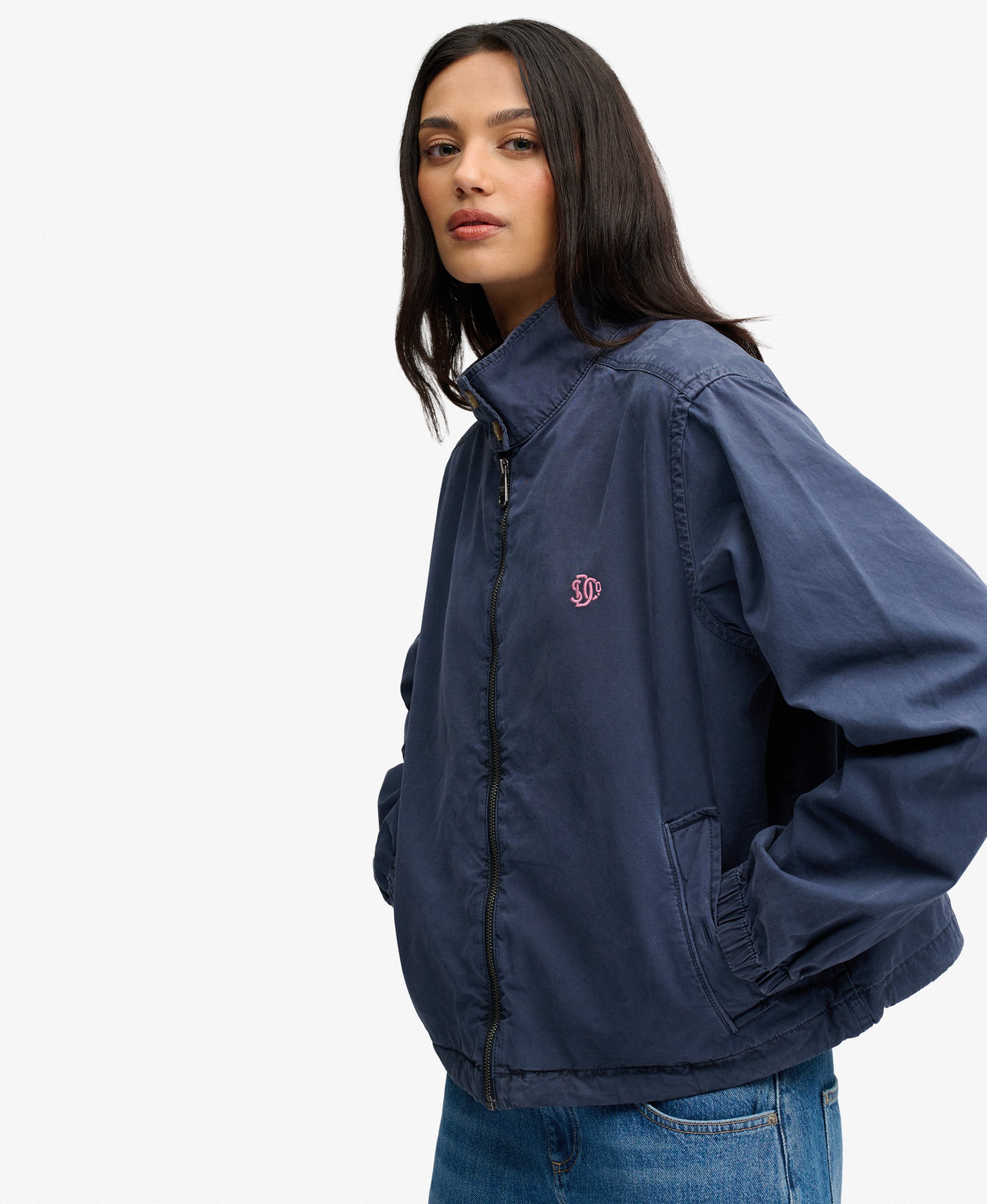 womens Cotton Harrington Jacket in Standard Navy | Superdry UK