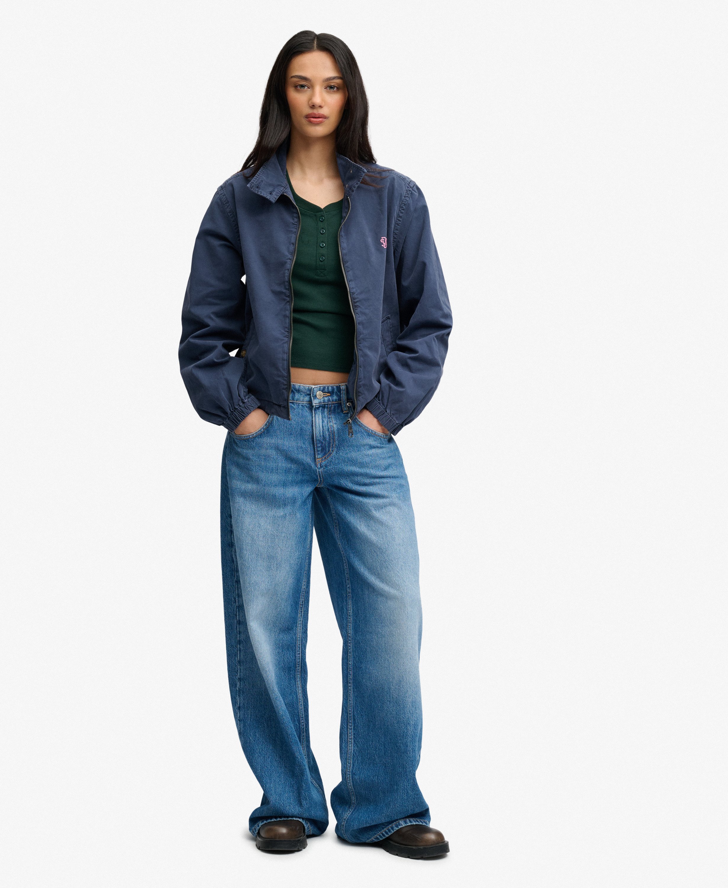 womens Cotton Harrington Jacket in Standard Navy | Superdry US