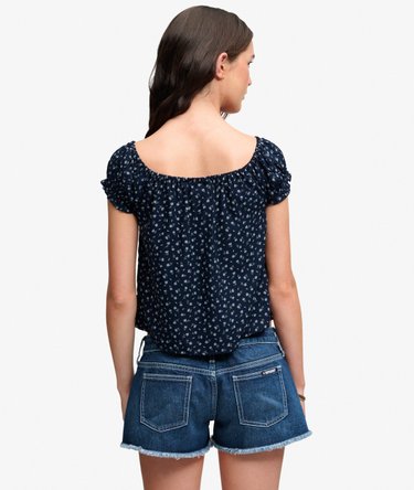 Short Sleeve Half Button Woven Top Image 5