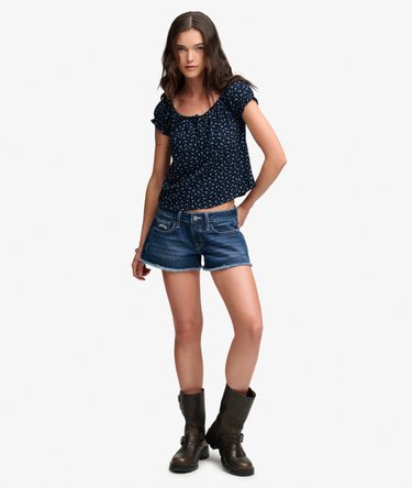 Short Sleeve Half Button Woven Top Image 3