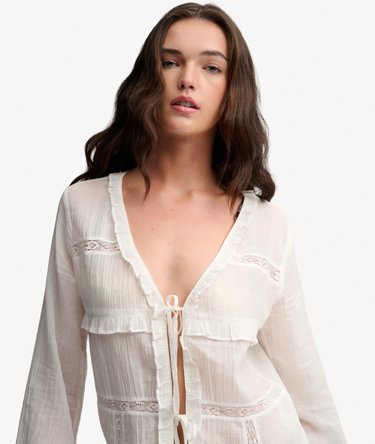 Long Sleeve Lace Tie Front Top Image 3