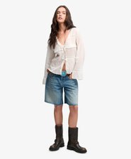 Long Sleeve Lace Tie Front Top