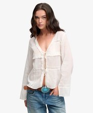 Long Sleeve Lace Tie Front Top