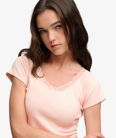 T-shirt Athletic Essential Col V Bordure en Dentelle Image 4