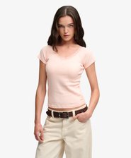 T-shirt Athletic Essential Col V Bordure en Dentelle