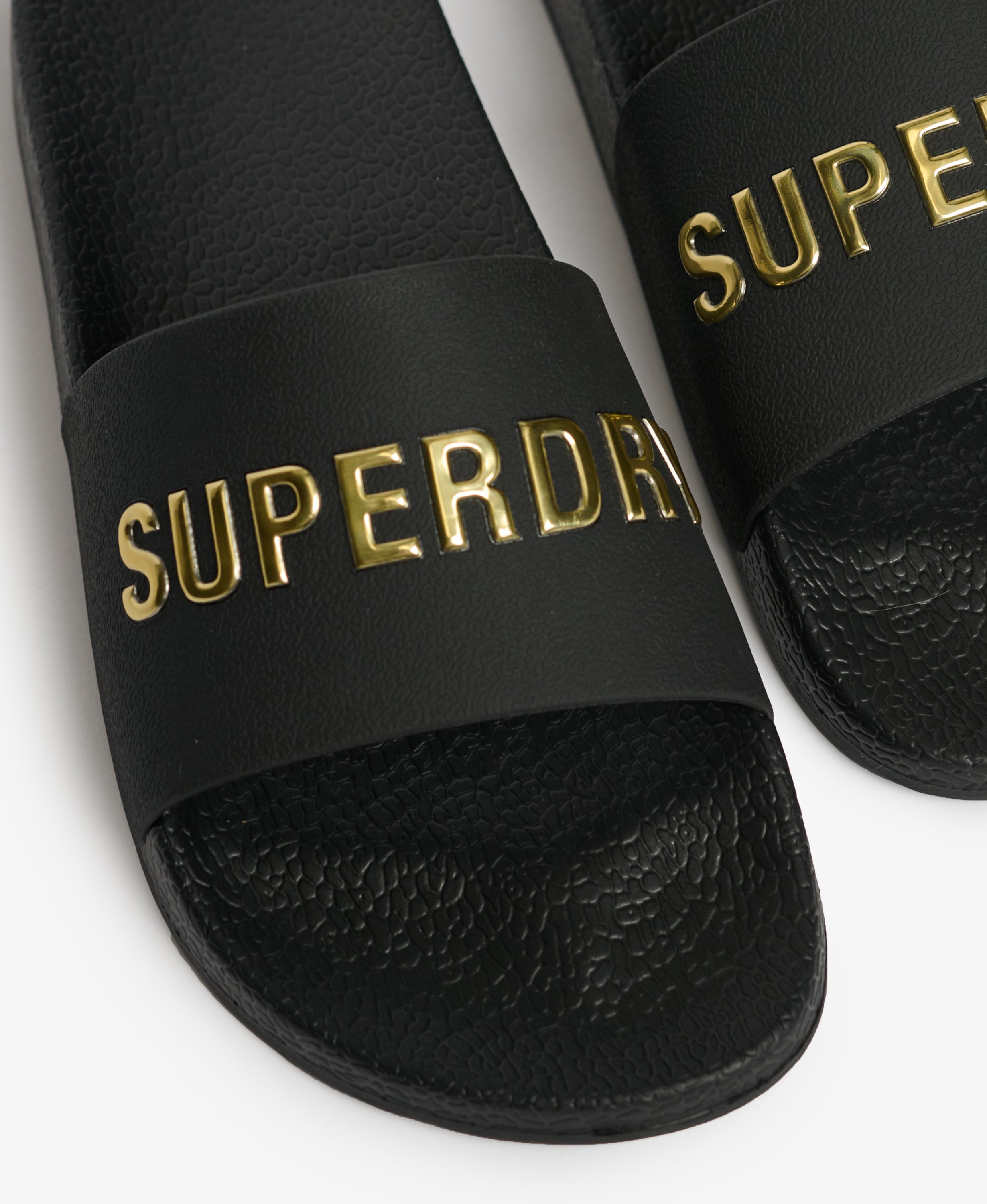 womens Premium Metallic Pool Sliders in BLACK/GOLD | Superdry UK