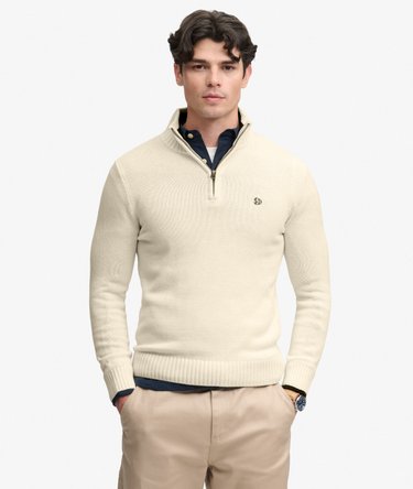 Strickpullover mit Halbrei&szlig;verschluss und schmaler Passform Image 1
