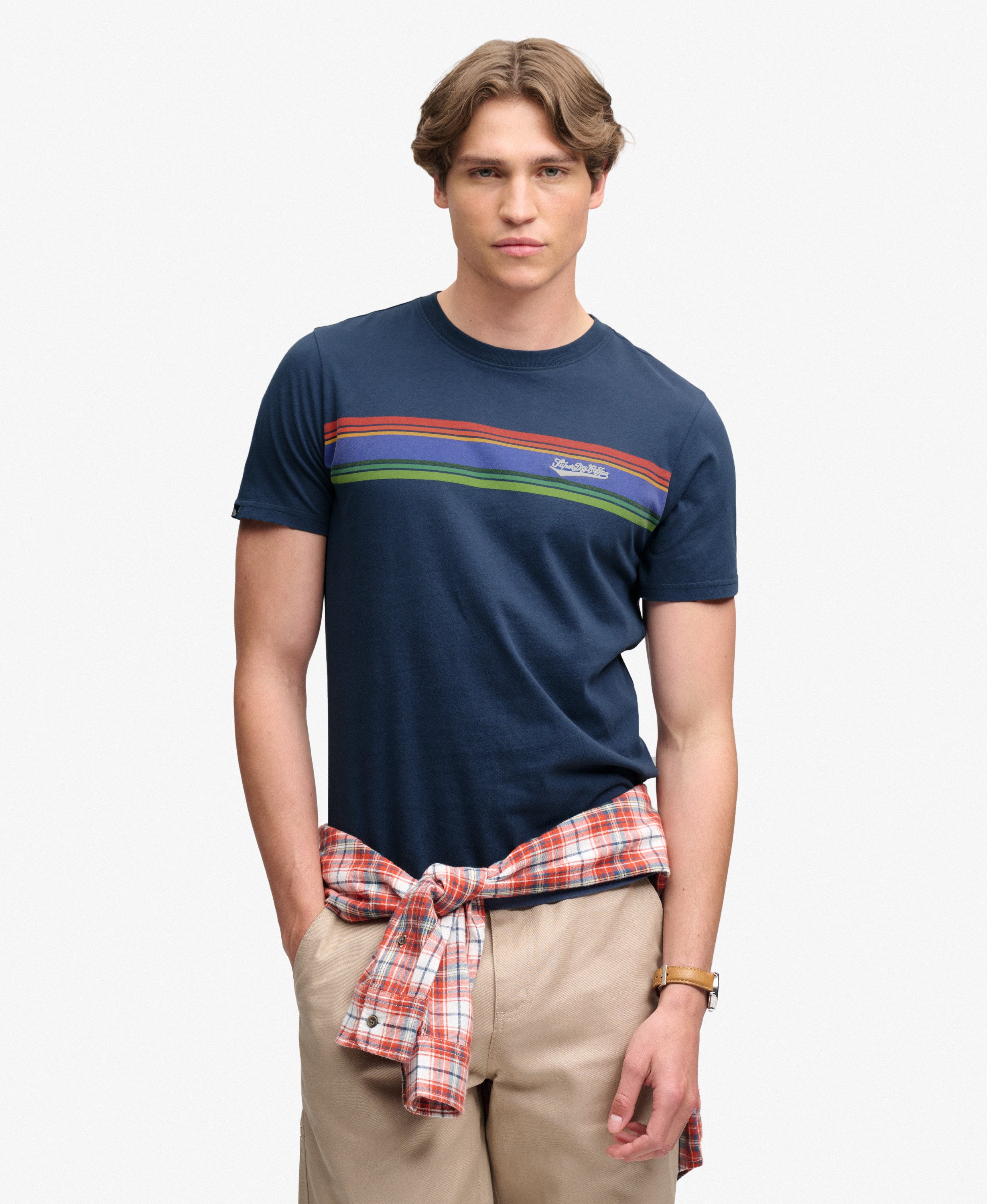 mens Outdoor Stripe Logo Relaxed T-Shirt in CLASSIC NAVY | Superdry US